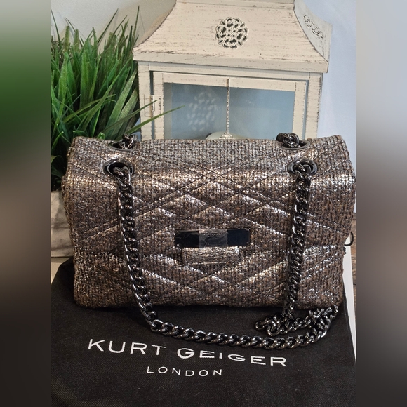 Kurt Geiger Quilted Metallic Tweed Shoulder Bag - Picture 2 of 8